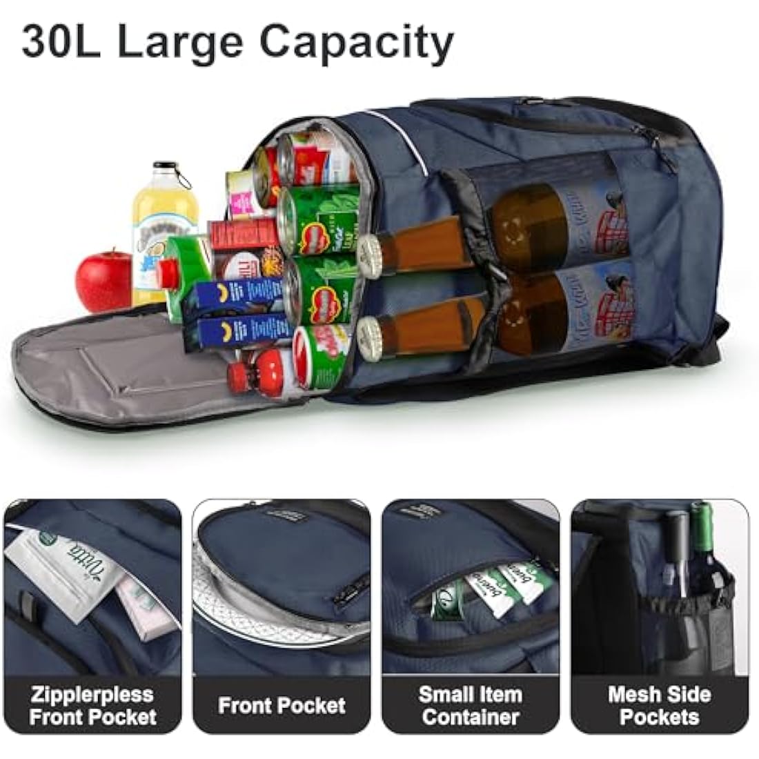 Outplea 30L Cooler Backpack, 36 Cans Insulated Soft Cooler Bag with Top Easy Access Pocket, Leak Proof Picnic Backpack for Beach Travel Camping BBQ