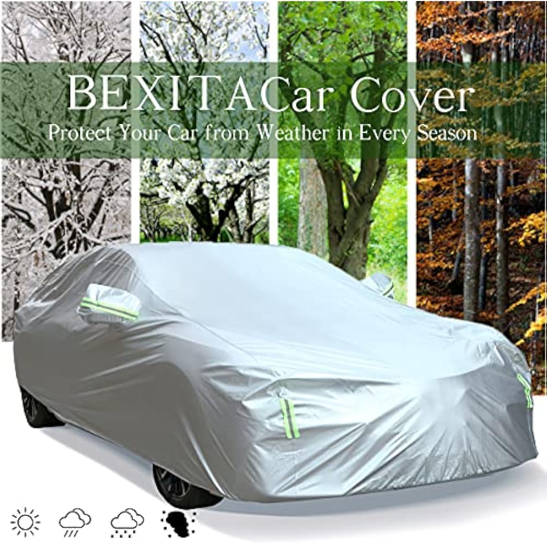 BEXITA Car Cover Waterproof Outdoor All Weather Windproof Snowproof UV Protection Full Car Covers Fit for Saloon; Size XL: MAX 201in/510cm