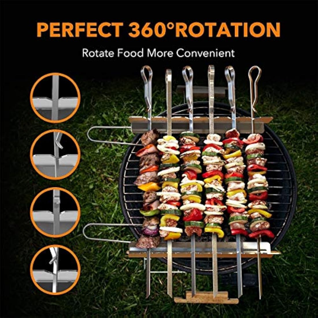 BearMoo Kebab Skewers, 17” Long Stainless Steel Reusable Flat Metal Grilling Skewer Sticks, BBQ Accessories Tools Set for Outdoor Barbecue, 6PCS with 2 Rack Holder Stands and Storage Bag