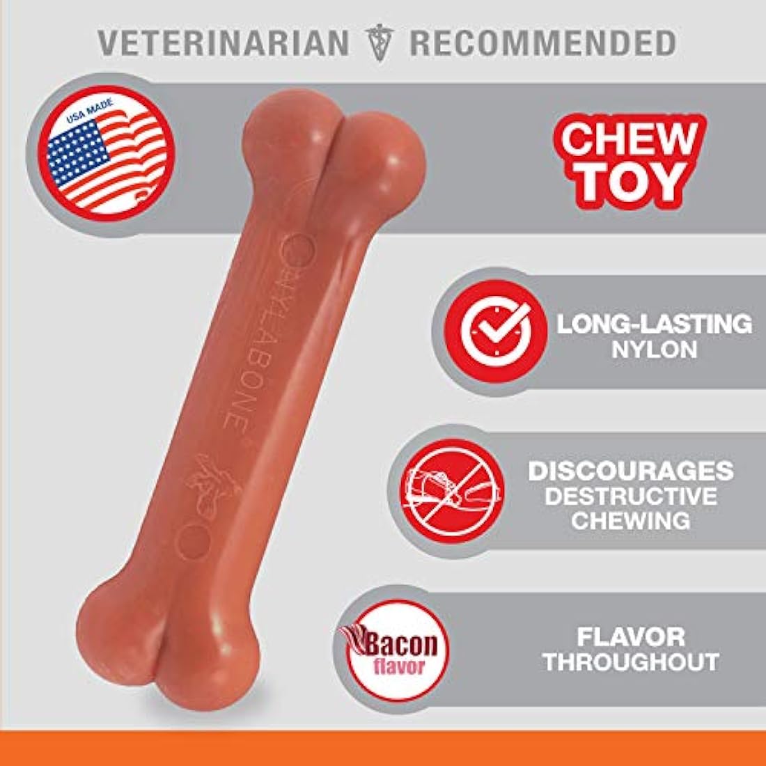 Nylabone Dura Chew Extreme Tough Dog Chew Toy Bone, Bacon Flavour, M, for Dogs Up to 16 kg