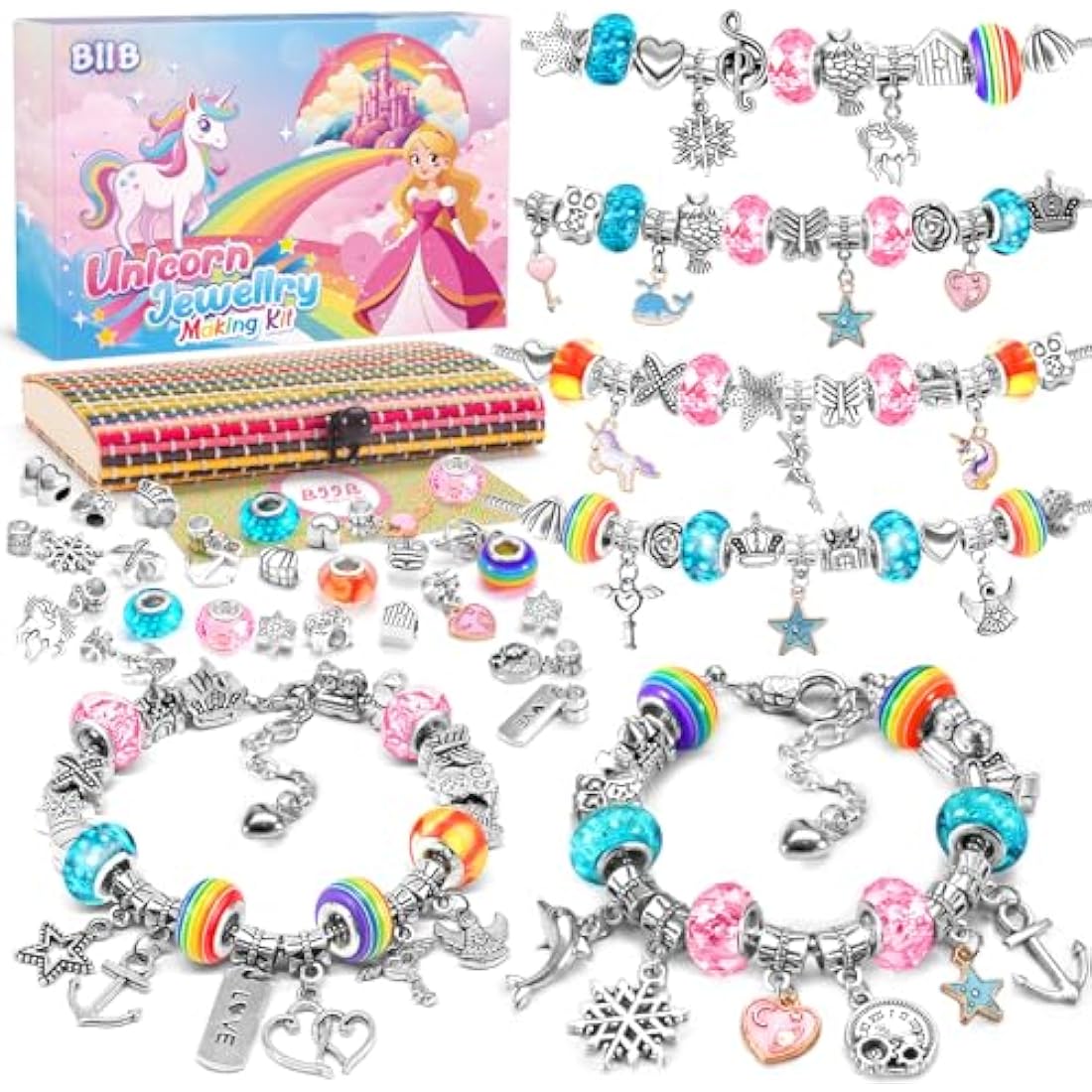 BIIB Unicorn Gifts for Girls, Bracelet Making Kit, Jewellery Making Kit, Gifts for Teenage Girl Toys Age 5 6 7 8 9 10, Girls Gifts Arts and Crafts for Kids, Girl Birthday Presents