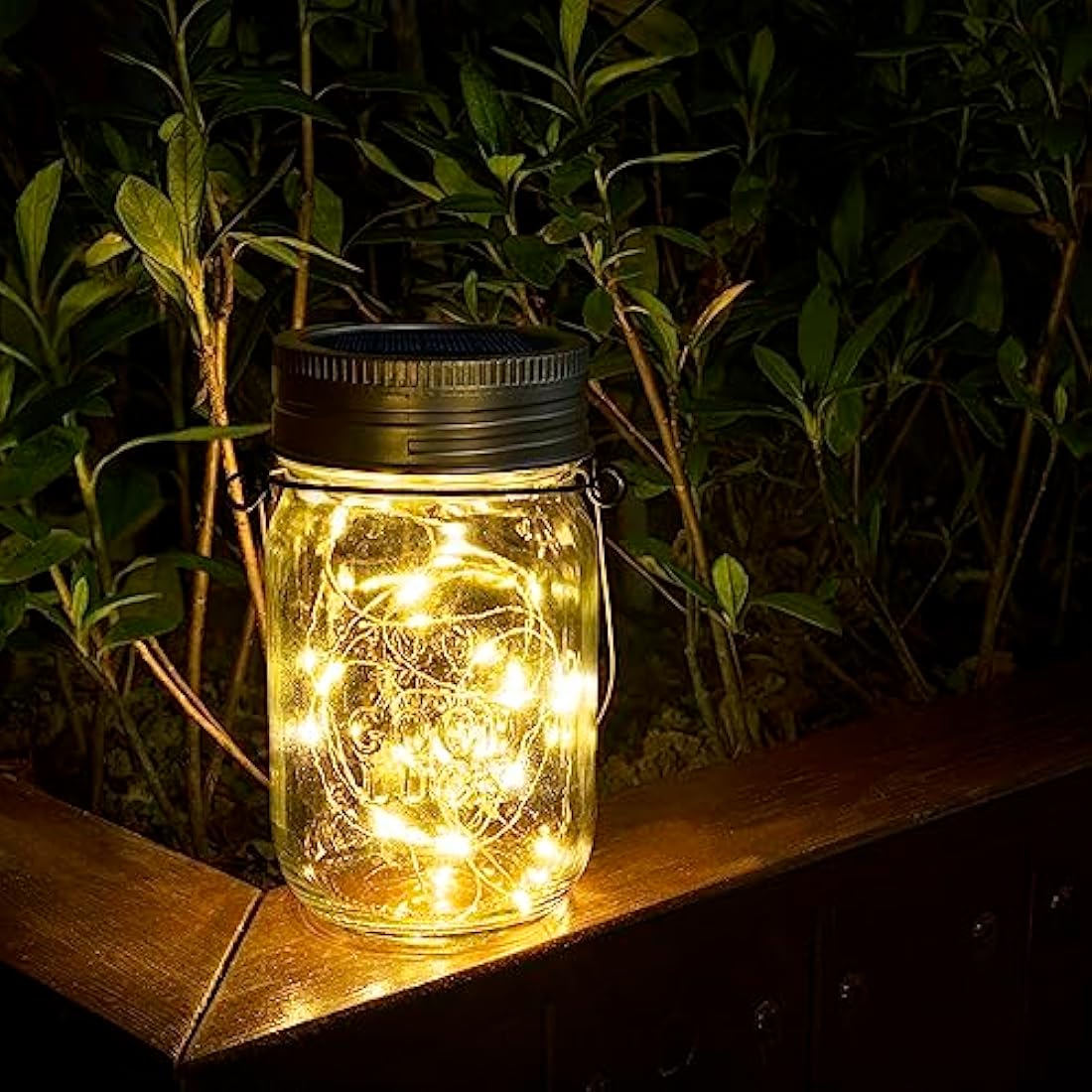 GIGALUMI Hanging Solar Mason Jar Lights, 6 Pack 30 Led Lanterns. Great Outdoor Decor for Patio Garden, Yard and Lawn, Warm White
