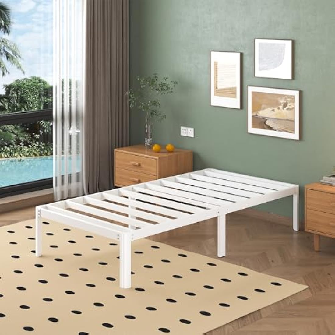 Lutown Teen 3ft Single Bed Frame with Rounded Corner Legs, Heavy Duty White Metal Bed Frame with Steel Slats Support, 30 cm High, Noise Free, Easy Assembly