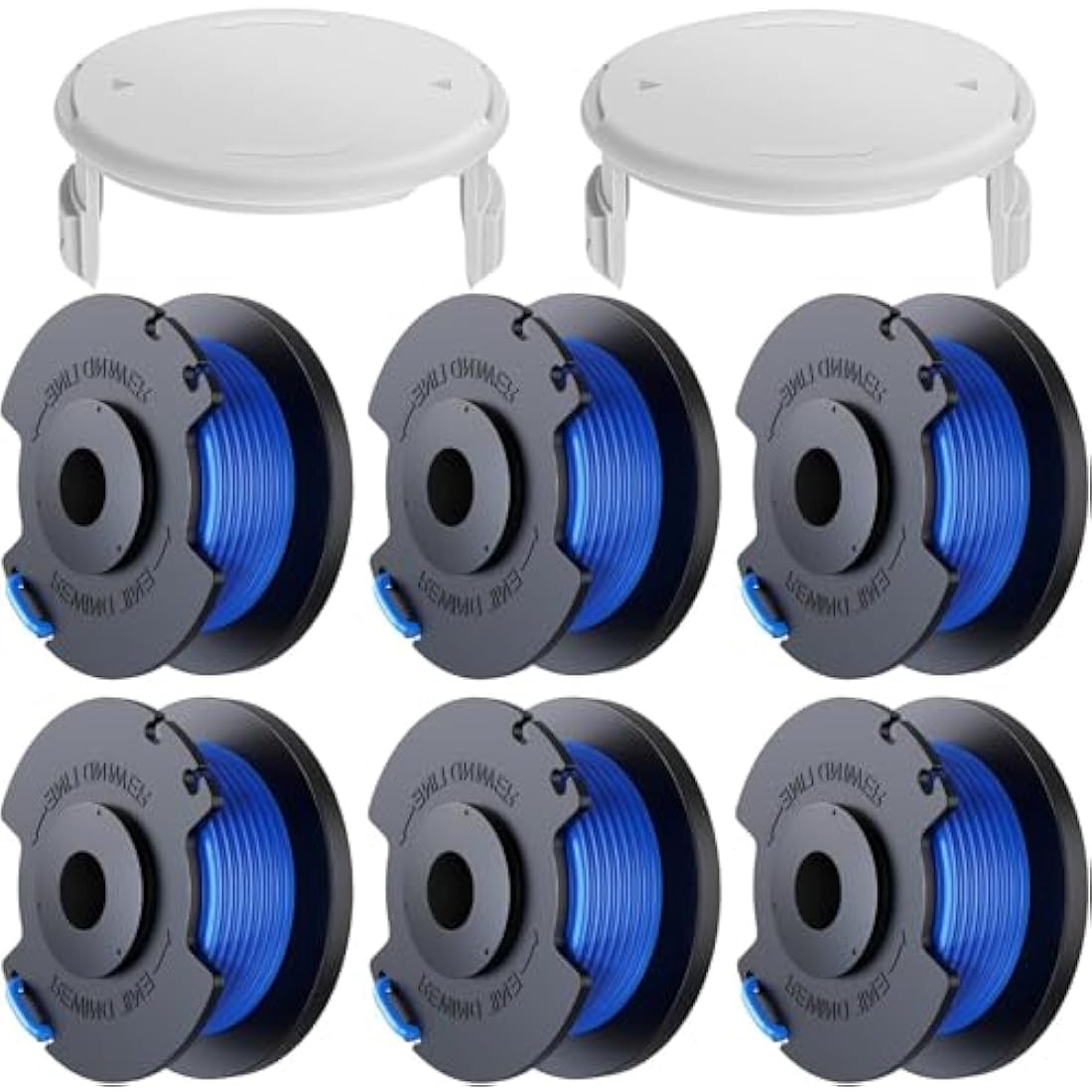 LATERN 6Pcs Ryobi Trimmer String Spools (AC14RL3A) with 2Pcs Spool Caps, 21m Autofeed Strimmer Trimmer Replacement Reflex String Compatible for Ryobi 18V 24V 40V Cordless Trimmer