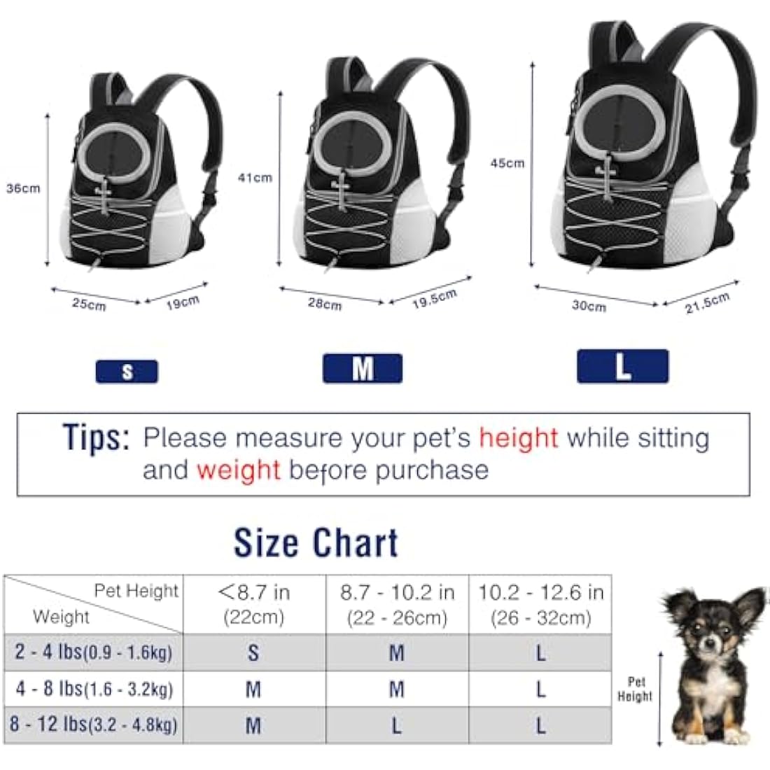 Pawaboo Pet Dog Carrier Backpack Small Size, Small Puppy Dog Travel Carrier Front Pack, Small Breathable Dog Small Carrying Backpack with Safety Strips, Black