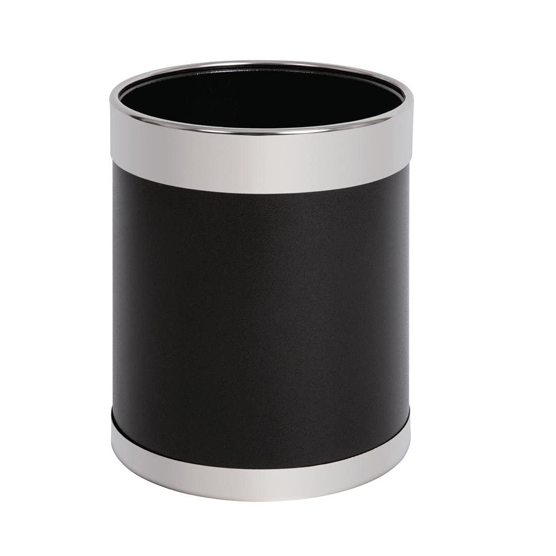 Bolero Mitre Black Waste Paper Bin with Silver Rim -Material Powder Coated Steel