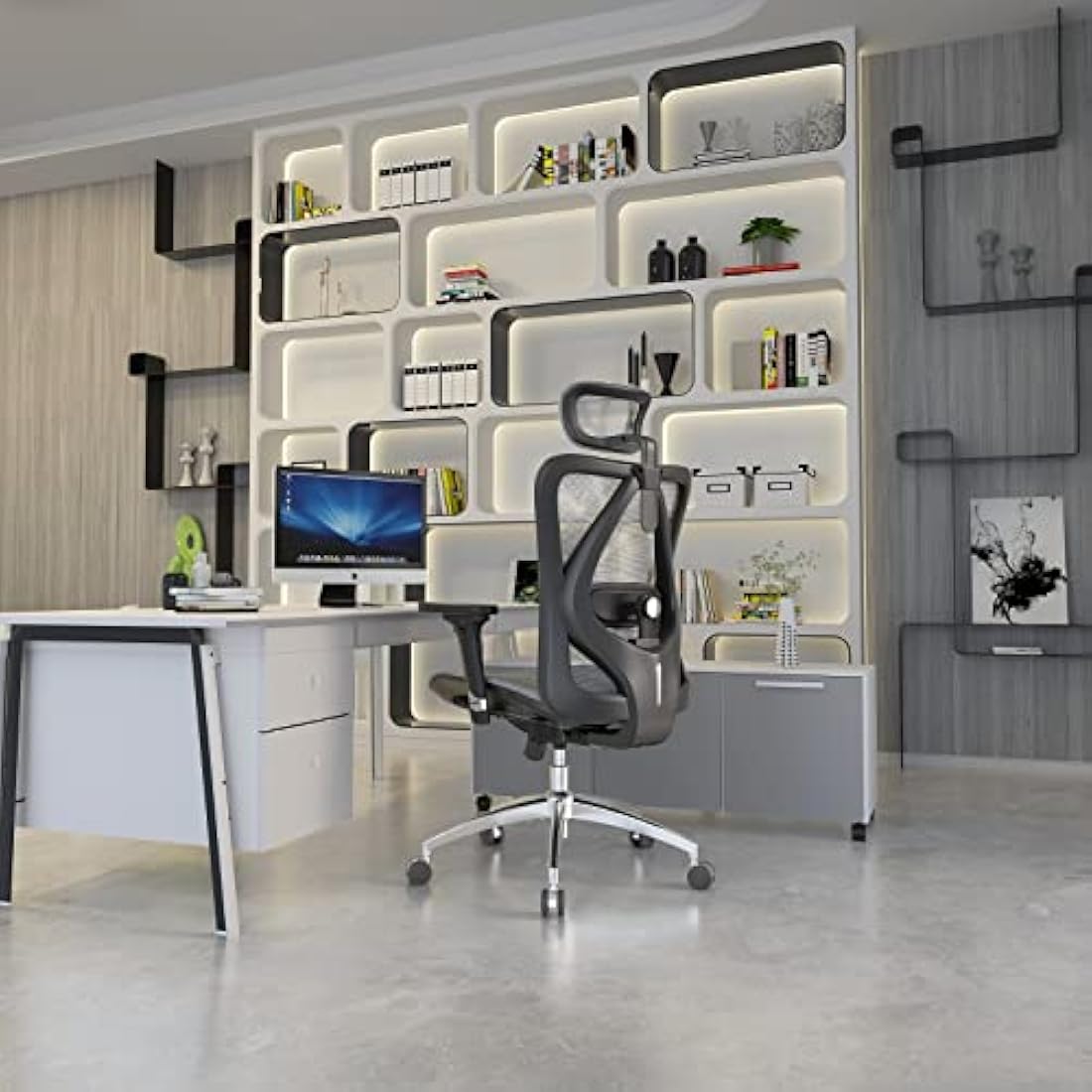 SIHOO M57 Ergonomic Office Chair Mesh Desk Chair with Adjustable Lumbar Support 3D Armrests Breathable High Back Computer Chair (Grey)