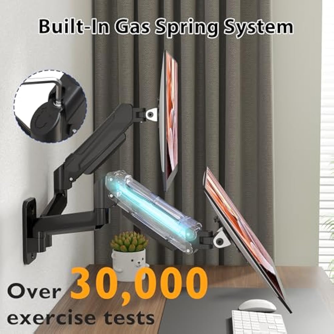 BONTEC Monitor Wall Mount Bracket for 13-32" Screens, Gas Spring Adjustable Monitor Arm, Height Adjustable, Tilt, Swivel & Rotate, VESA 75x75, 100x100mm, Holds up to 9KG, Heavy Duty, Ergonomic Design