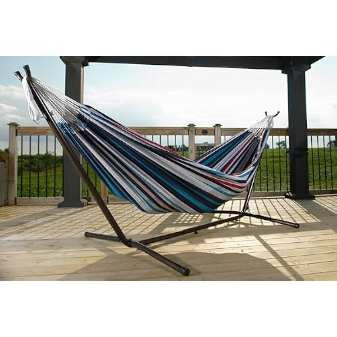Vivere, Denim Double Cotton Hammock with Space-Saving Steel Stand including Carrying Bag