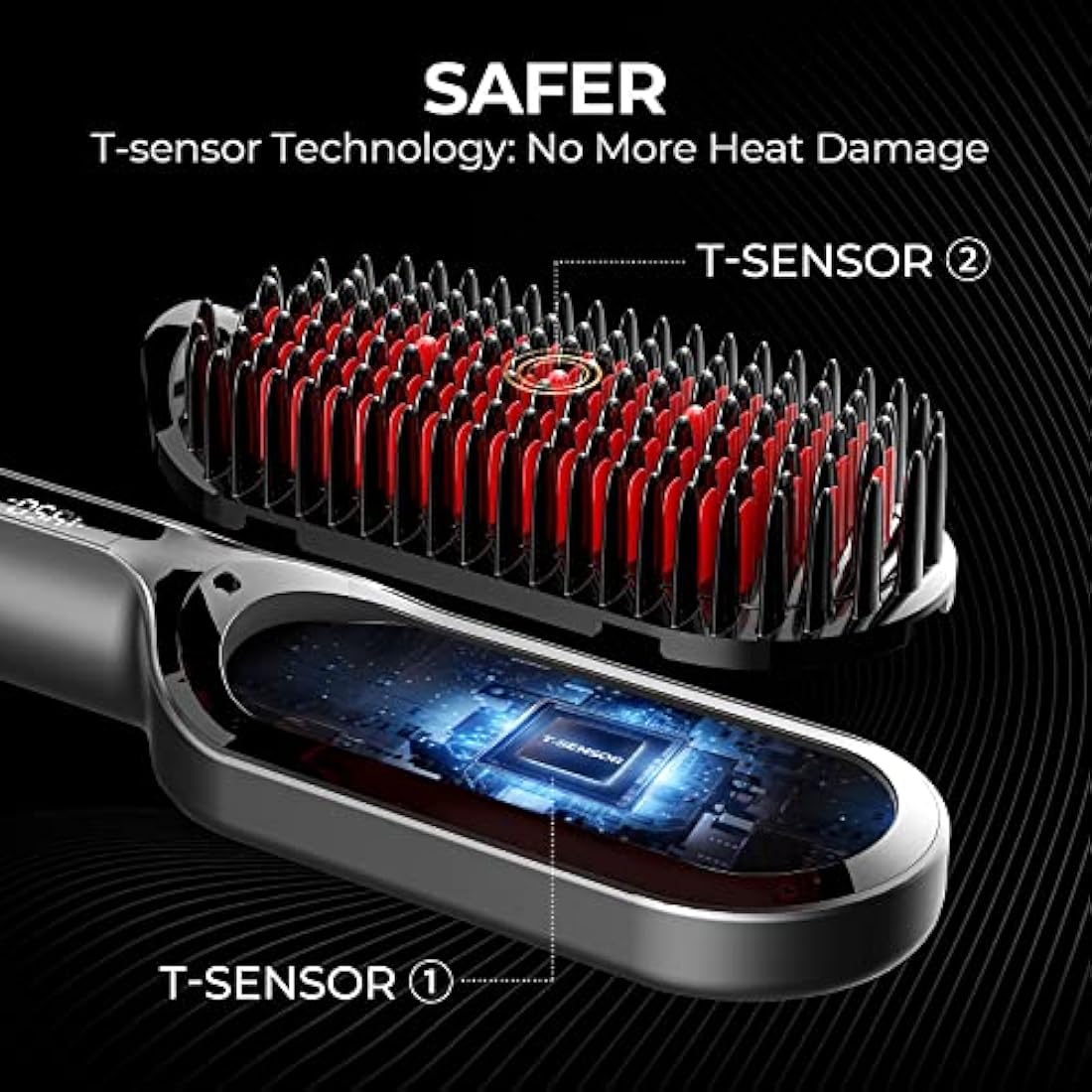 TYMO Ionic Plus Hair Straightener Brush UK, Upgraded Straightening Brush with Dense Bristles for Thick Hair, 16 Temps (80℃~230℃) LED Display, 10 Million ions, Dual Voltage, Hot Brush for Women (Black)