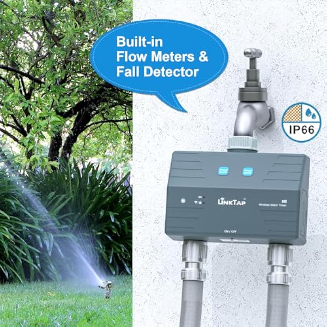LinkTap D1 Wireless Water Timer (Requires Gateway), 2-Outlet Smart Irrigation Sprinkler Timer, Built-in Flow Meters, Long Battery Life, Weather Adaptive, Better Range Than WiFi, IP66, Alexa