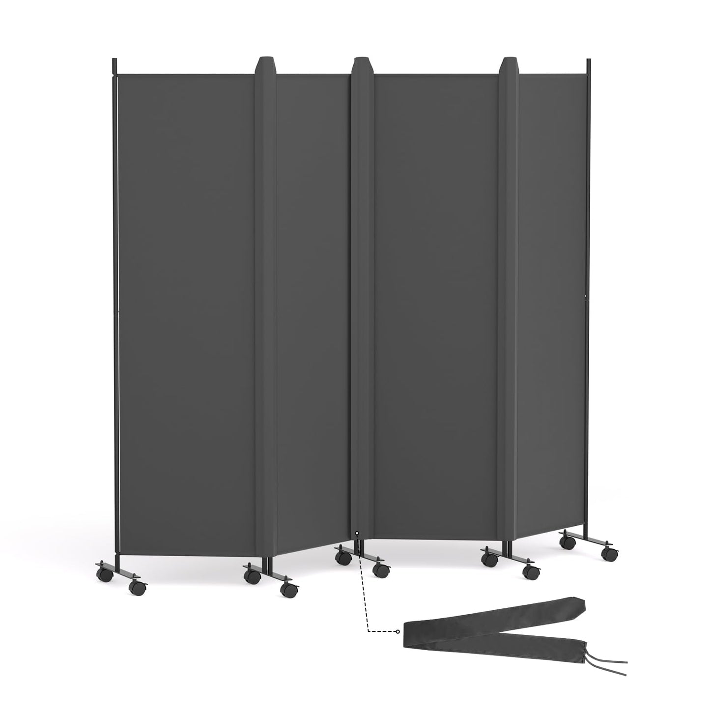 HIDODO 4 Panel Room Divider Folding Privacy Screen, Freestanding Room Partition with Lockable Wheels, Portable Wall Divider for Room Separation