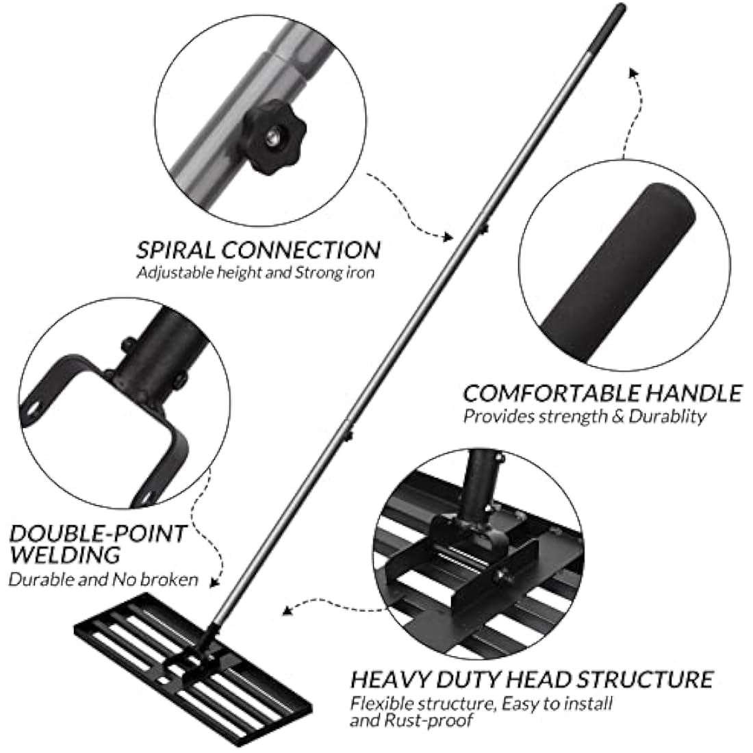 Walensee Lawn Leveling Rake, 213cm,76x25cm Levelawn Tool, Heavy Duty Effort Saving Lawn Level Tool, Stainless Steel Handle Lawn Leveler for Yard Garden Golf Course, Ease Level Soil Sand Dirt Surfaces