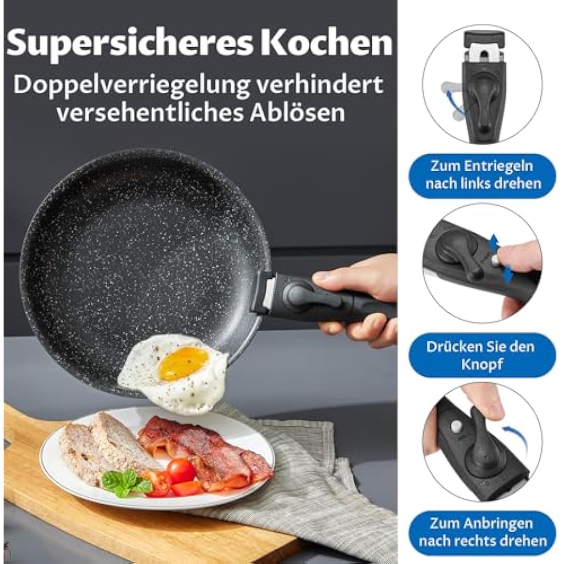 BEZIA Induction Hob Pans Set 13 Pieces, Non Stick Pots and Pans Set with Detachable Handles, Nonstick Kitchen Cookware Sets with Removable Handle, Stackable RV Frying Pans for Campers, Oven Safe