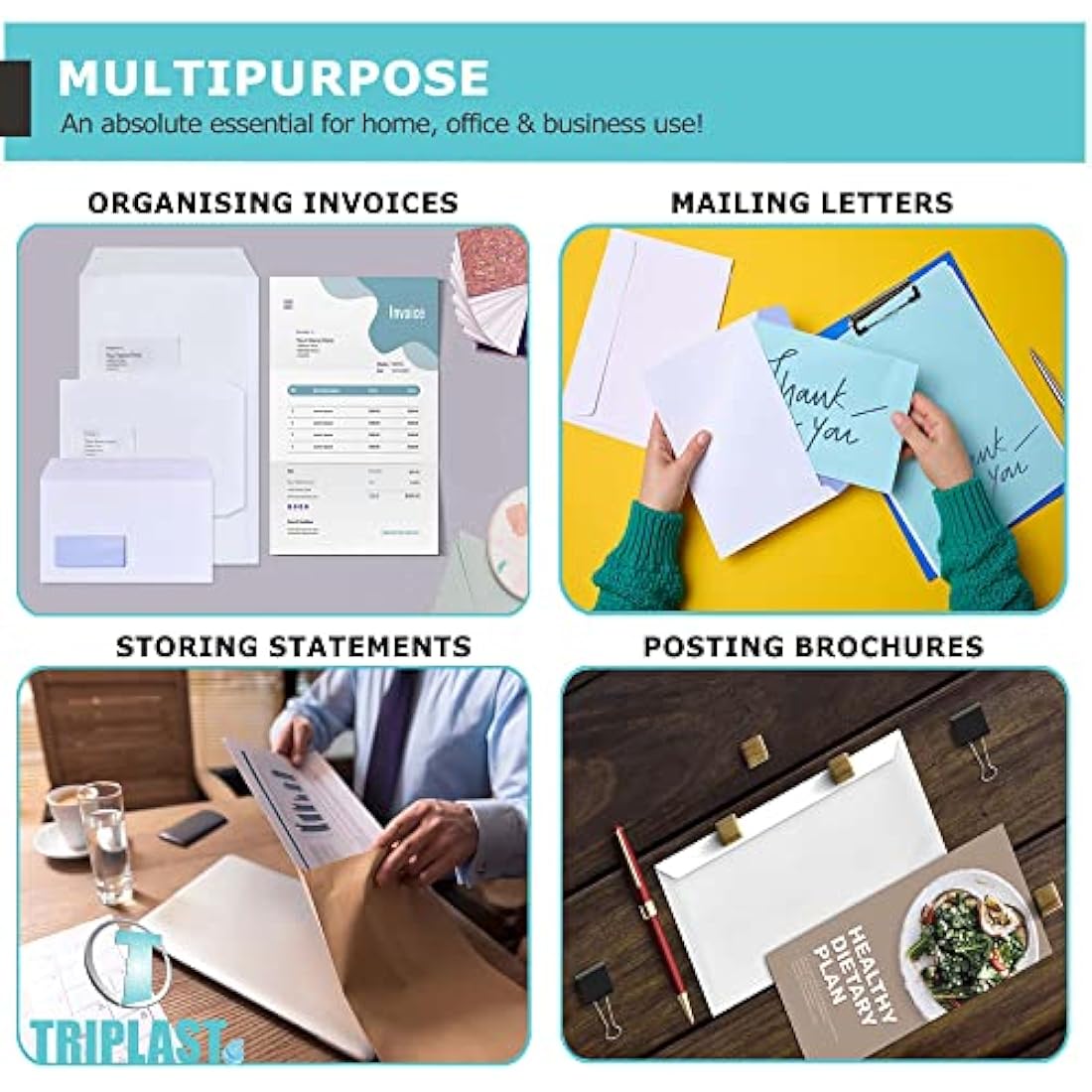 Triplast 500 x C6 Window Self Seal Security Envelopes (Size: 114x162mm) | Address Window, Self Sealing & Printer Safe Mailing Paper Envelopes | Ideal for Everyday Home, Office & Commercial Use