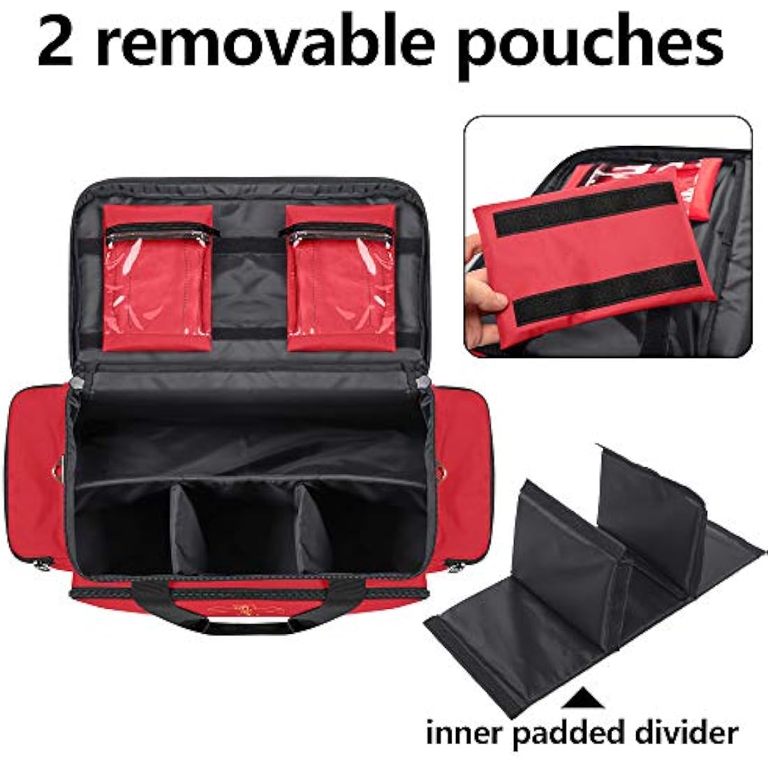Trunab Emergency Responder Trauma Bag Empty, Professional Large First Aid Bag Medical Bag with Inner Dividers and Non-Scratch Bottom, Ideal for EMT, EMS, Paramedics, Red, Bag Only, Patented Design