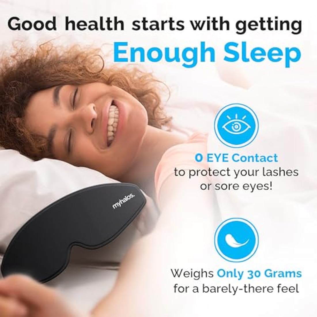 MyHalos® 100% Blackout Sleep Masks for Women & Men - Zero Eye Pressure Eye Mask for Sleeping -Our Halo Sleep Mask Includes a Storage Pouch- Black Eye Mask for Travel or Blindfold
