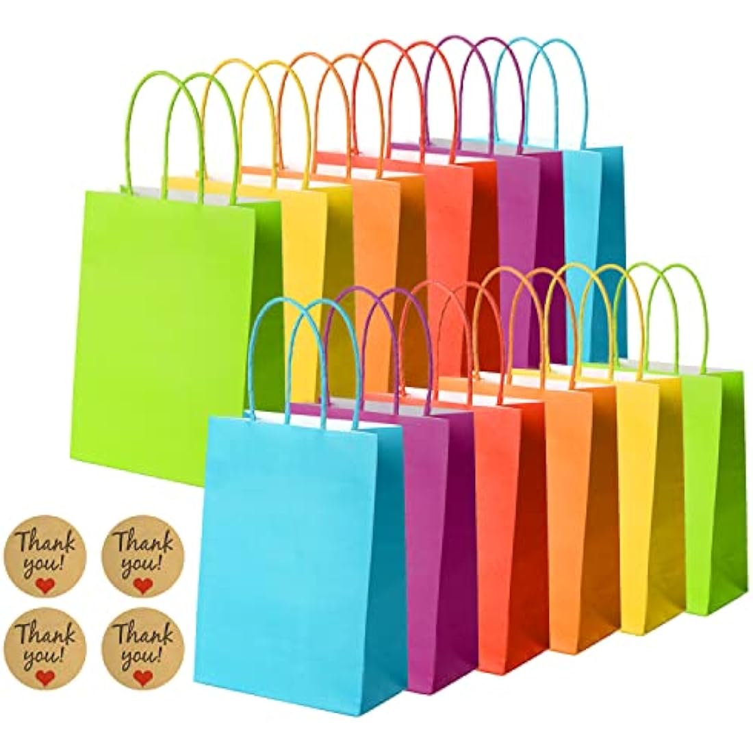 NADSSJL 30 Pcs Paper Party Bags, Gift and Sweet Bags with Handles, Kraft Bags with Stickers, Paper Party Bags for Kids Party, Celebrations, Baby Shower, Birthday, Halloween, Christmas -15 x 8 x 21 cm