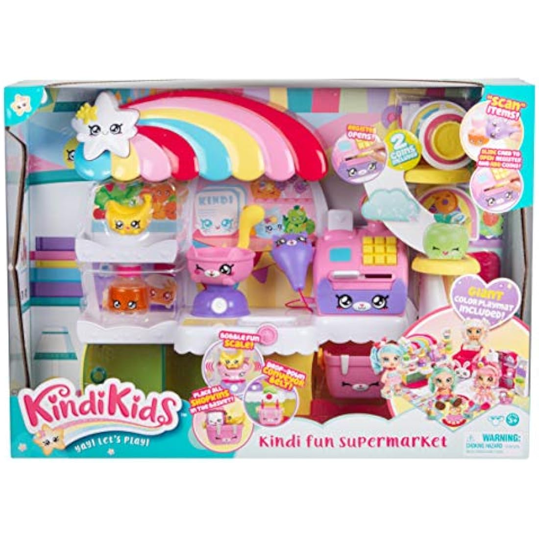Kindi Kids Kitty Petkin Supermarket, 2 Shopkin and vinyl playmat, Multi-Colour