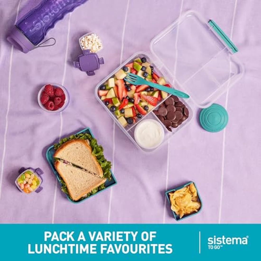 Sistema Bento Box Lunch | Bento School Lunch Box with Compartments | 1.65 L | Food Storage Container in Minty Teal | 1 Count