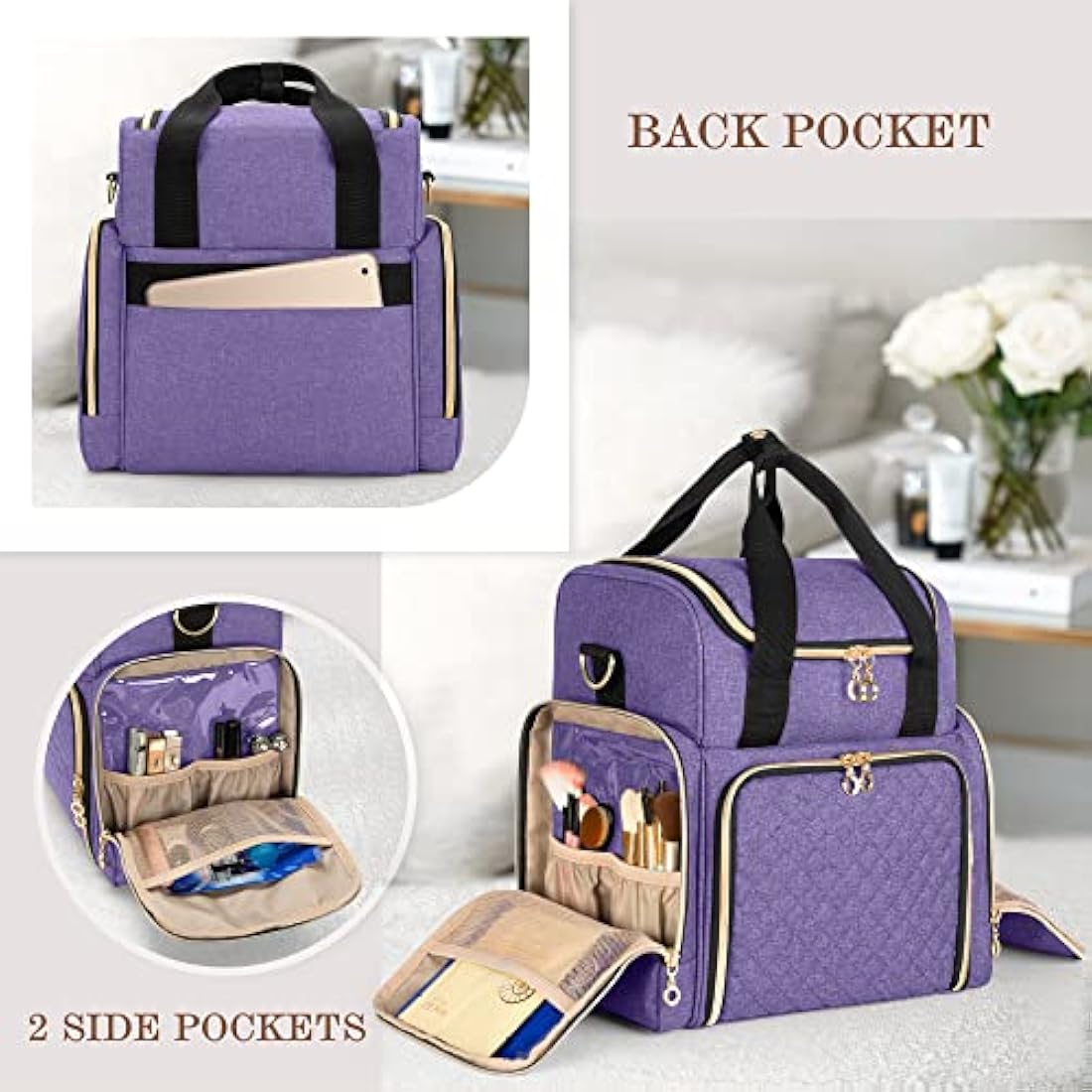 Luxja Travel Makeup Bag with 2 Removable Cases, Cosmetic Bag with Multiple Storage Sections (Patent Pending), Purple