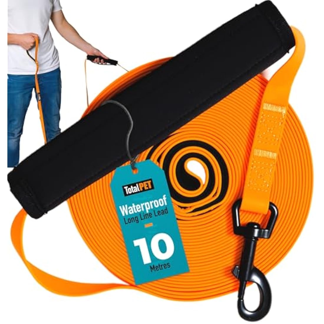 Total Pet Training Lead for Dogs, Waterproof Long Line for Recall & Obedience Training - Extra Long Dog Lead - Suitable for all Sized Dogs (10m, Regular Clip)