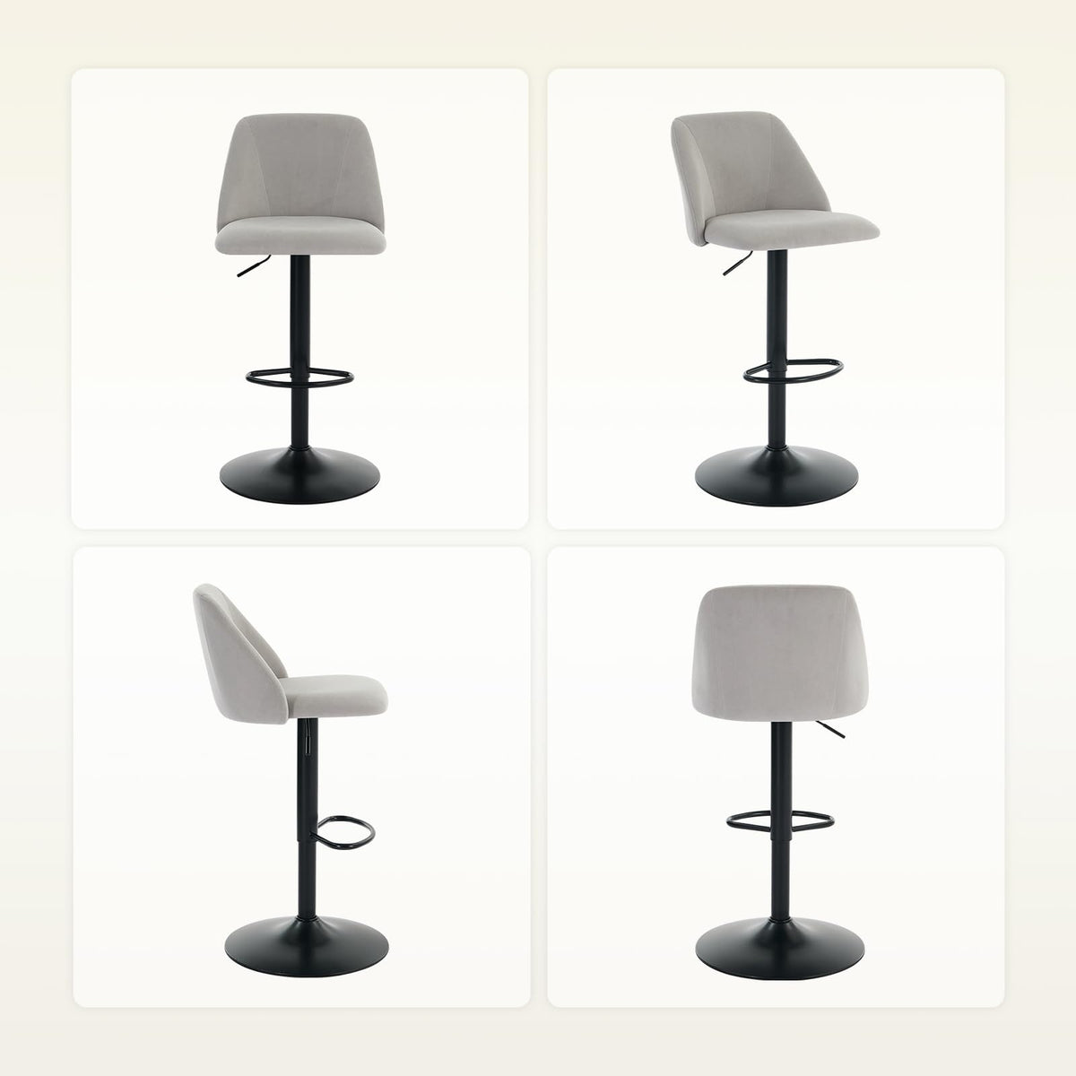 COLAMY Breakfast Bar Stools Set of 2, Modern Swivel Kitchen Stool, Adjustable Upholstered Barstools Counter Height with Square Open Back for Bar