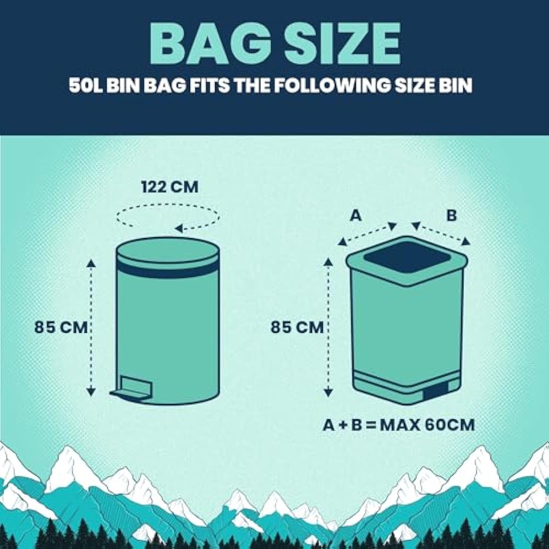 BEAST BIN BAGS, 10 Rolls of 10 x 50 Litre Bags (Total 100 Bags) - Made From 100% Recycled LLDPE - Incredibly Strong Drawstring Swing Blue Bin Bags