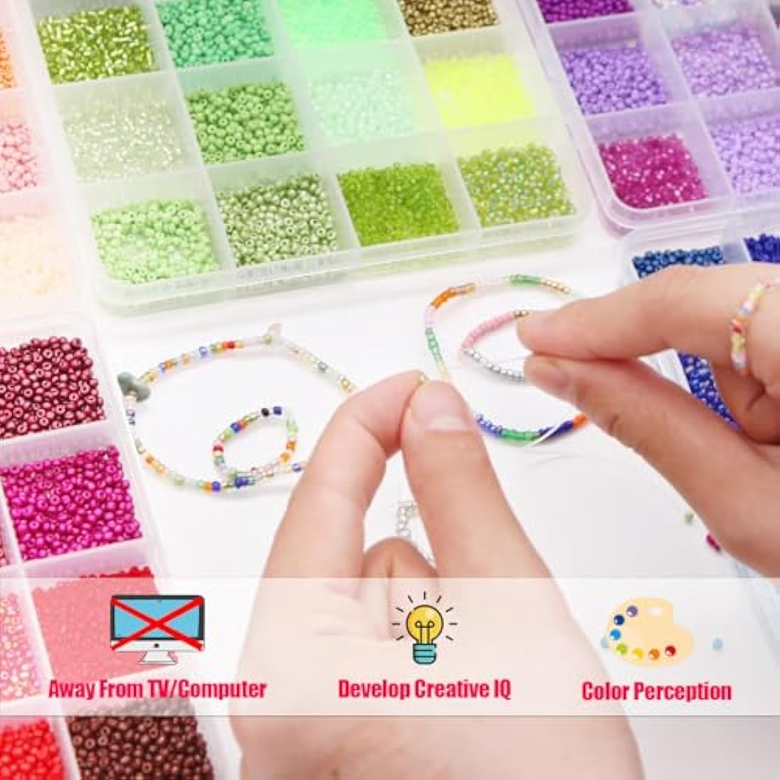 EuTengHao 3mm Glass Seed Beads for Bracelet Making Kit, 8/0 Small Craft Beads for Bracelet Necklaces Crafting Jewelry Making Supplies (36000Pcs,144 Colors)