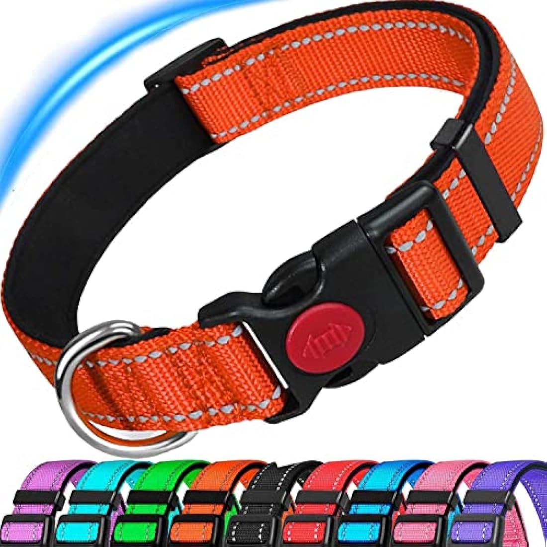 ATETEO Dog Collar, Reflective Dog Collar, Padded Breathable Soft Neoprene Nylon Pet Collar Adjustable for Medium Dogs, Orange, M: 13-19.7 inch