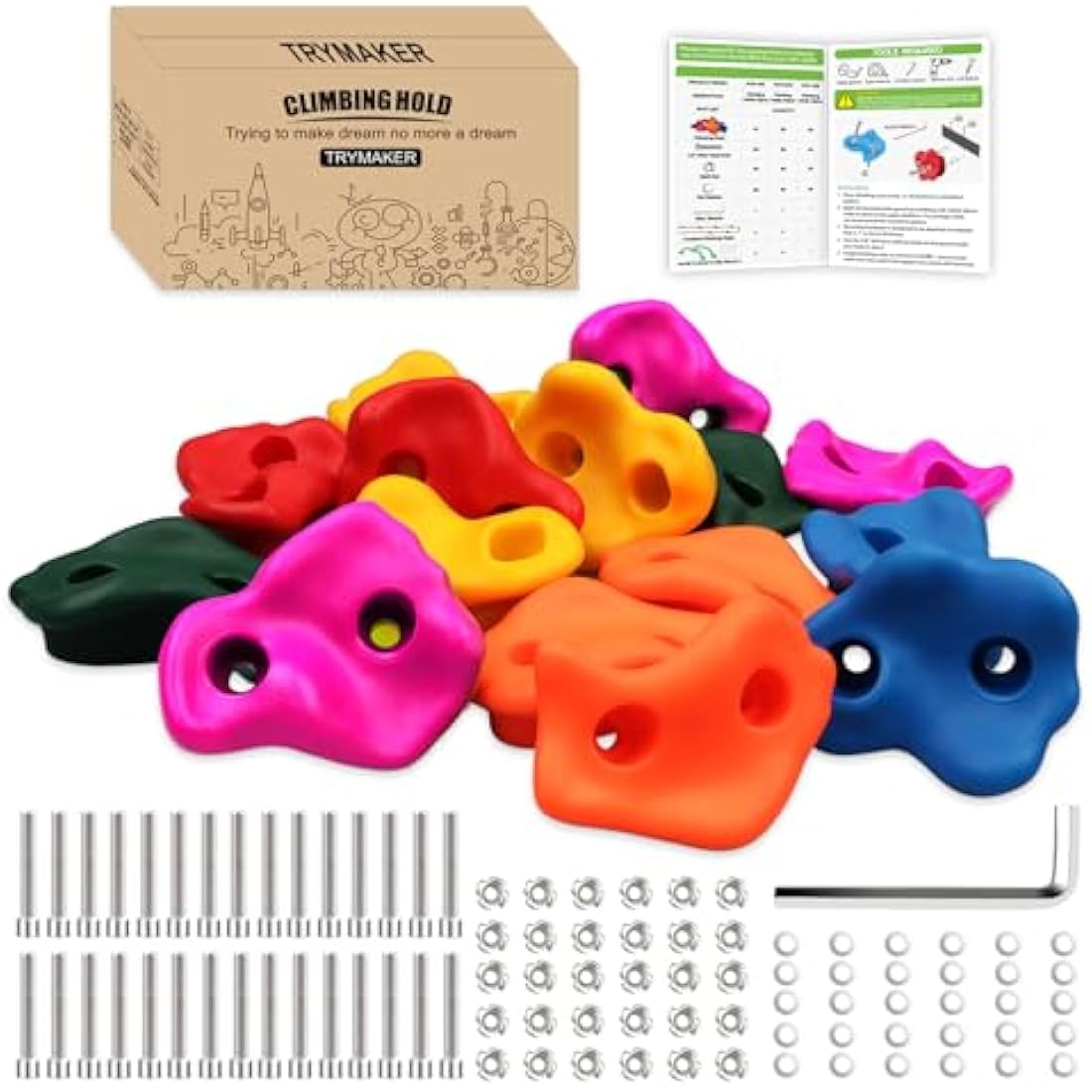 Trymaker Rock Climbing Holds,Climbing Wall for Kids,Climbing Set for Adult Indoor and Outdoor