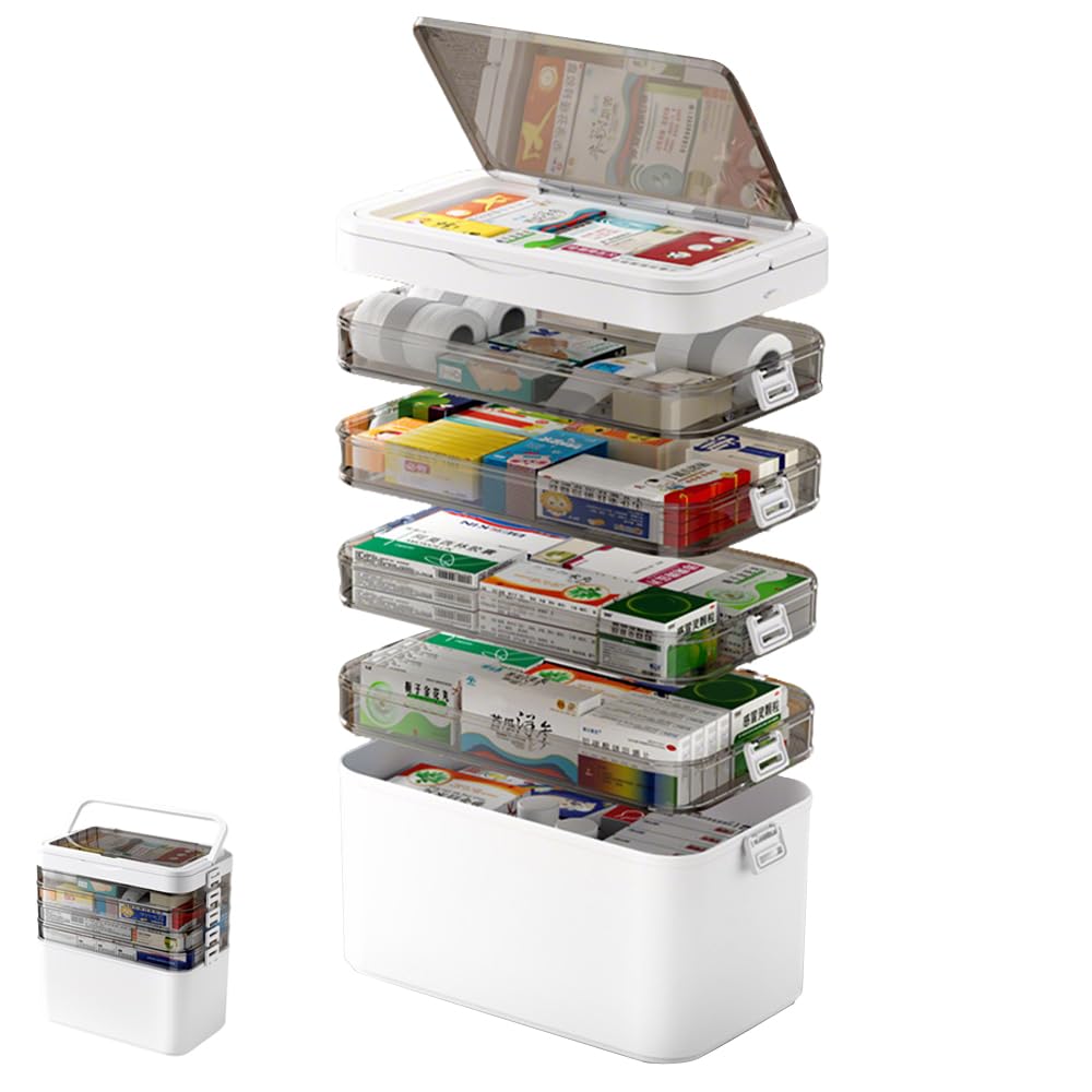 SINBINTA 6 Layer Medicine Storage Box,Portable Carry Handle