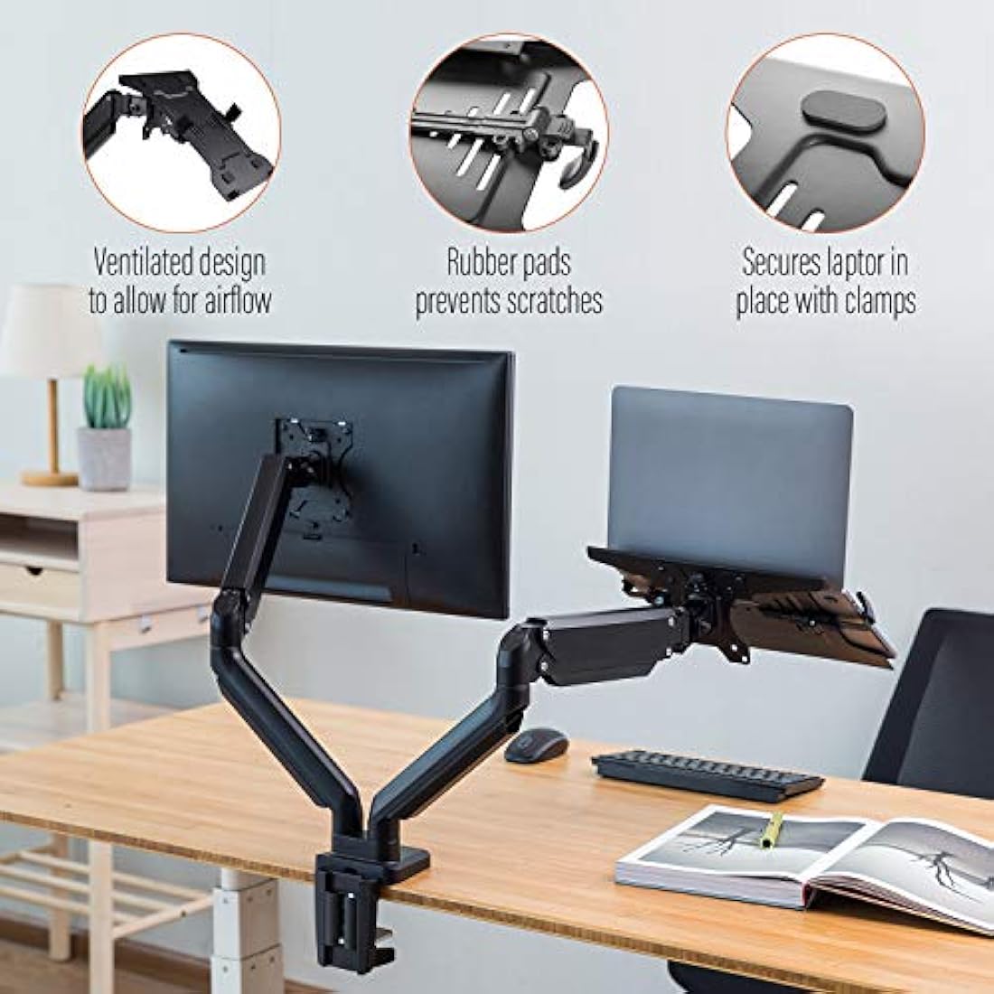 PUTORSEN Laptop Mount Holder for VESA Compatible Monitor Arms, Universal Adjustable 10 to 15.6 inch Notebook Tray Fits 75 x 75 and 100 x 100 mm VESA Mount Holes