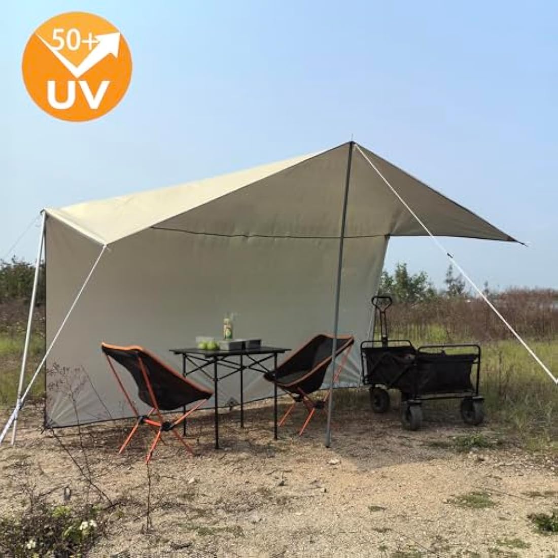 HIDEWALKER Camping Tarp Shelter 3x3m 3x4m 3x5m Lightweight Tent Tarpaulin Waterproof Tent Awning Canopy Basha Sunshade for Hiking Backpacking (Khaki, 3x5m)