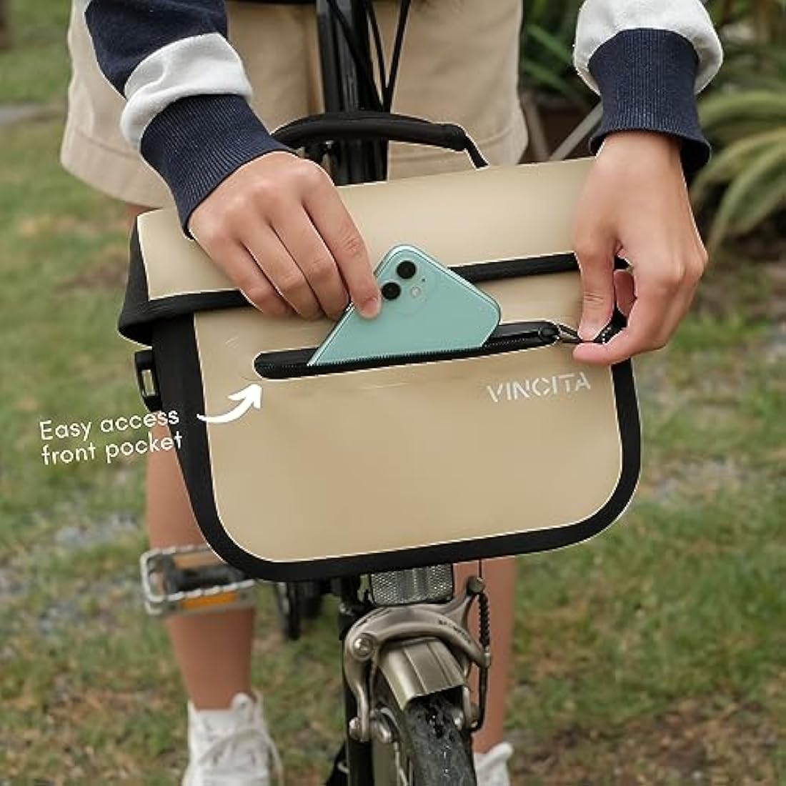 Vincita X-Cooper Water Resistant Front Bag - Bike Bag for Brompton Folding Bicycle with Rear-Opening Magnetic Closure, Spacious Interior, Top Handle and Light Colour Lining (Yellow)