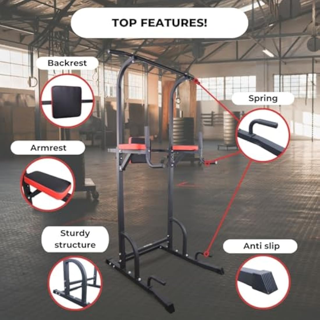Mobiclinic® Fitness, Power Tower Dip Station, MultiFit, Adjustable Height and Backrest, Multi gym, Heavy Duty, Multi-functional Tower, Home Gym, Pull-up bar, Abdominal Exercise