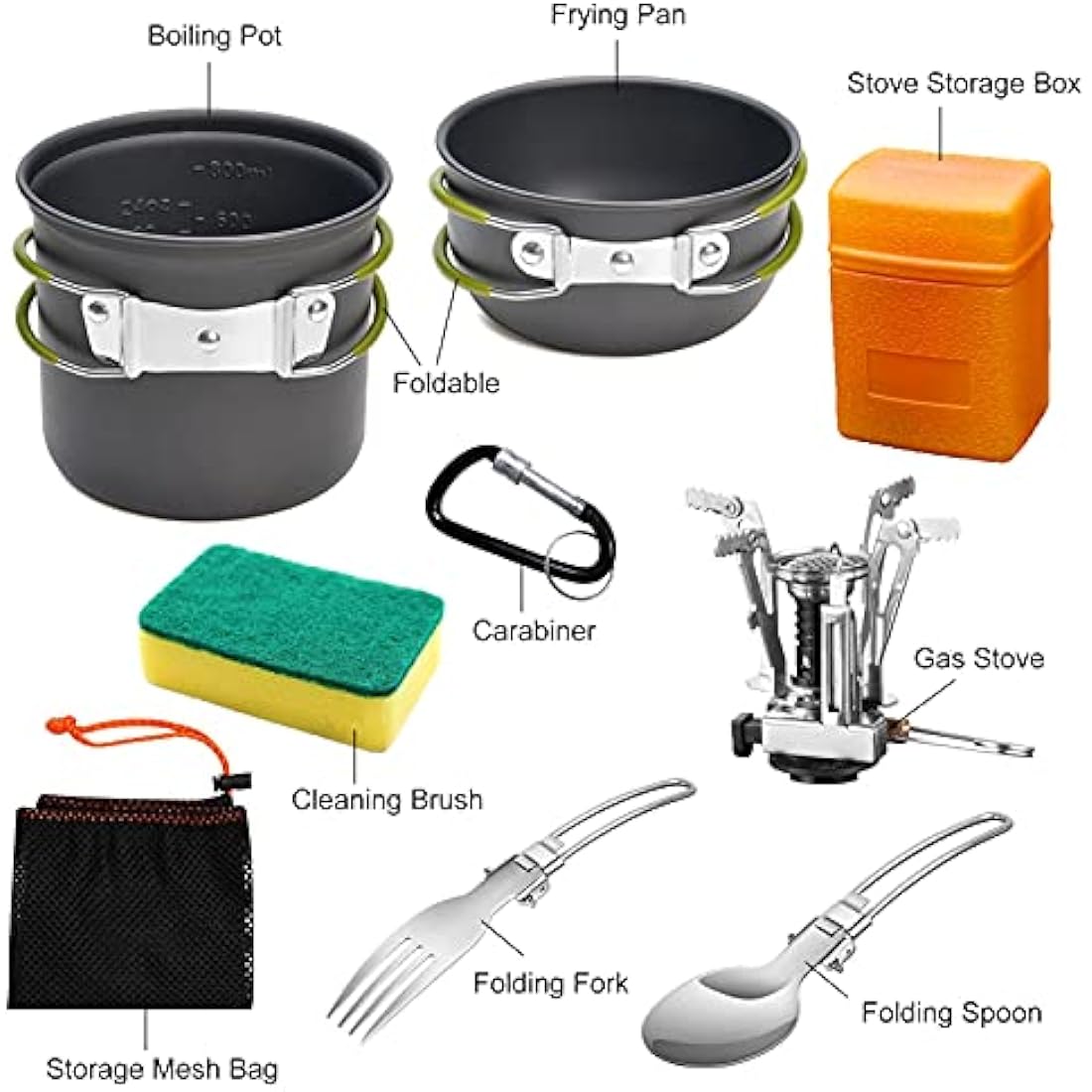 AUTOPkio Camping Cooking Set, Outdoor Camping Pans Pots and Stove - Non Stick Folding Cookware Kit for BBQ Picnic Hiking Backpacking Travel 1-2 Person Use