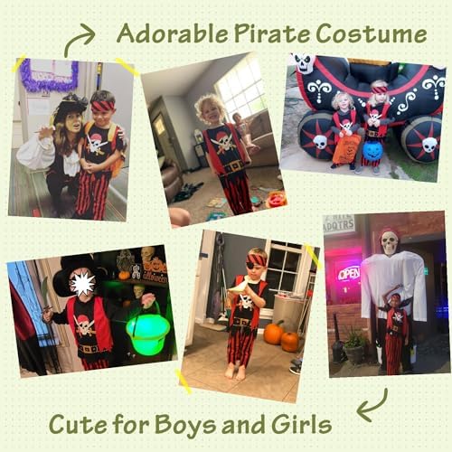 Sincere Party Kids Pirate Costume,Pirate Role Play Dress Up Set for kids Size 3-4,5-6,7-8,8-10