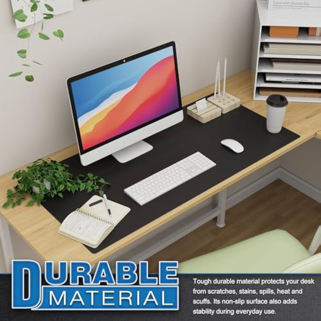 K KNODEL Large Office Leather Desk Mat, Mouse and Keyboard Pad, Computer and Laptop Mat, Desktop Protector and Cover, Writing Pad and Blotter (90x43cm, Black)
