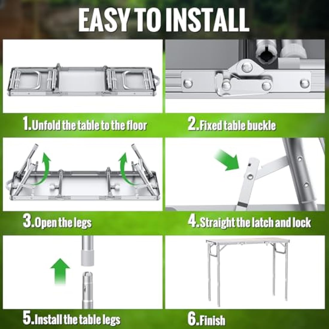 GARLLEN Folding Camping Table, 3-Adjustable Height Portable Folding Picnic Table with Storage Bag, Lightweight Aluminum Outdoor Table for Picnic, Camping, BBQ, 34.2" L x 15.7" W, Silver