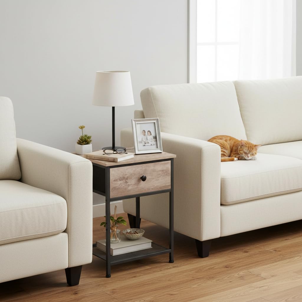 AMHANCIBLE Bedside Tables Set of 2, Side Tables with Fabric Drawers