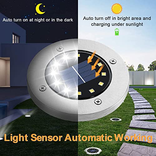 Nurkoo [Pack of 12] Solar Floor Lights, Outdoor 12 LEDs, Solar Lights, 800 mAh Disk Lights with Upgrade Solar Panel, Garden Light, Solar Lamp, Solar