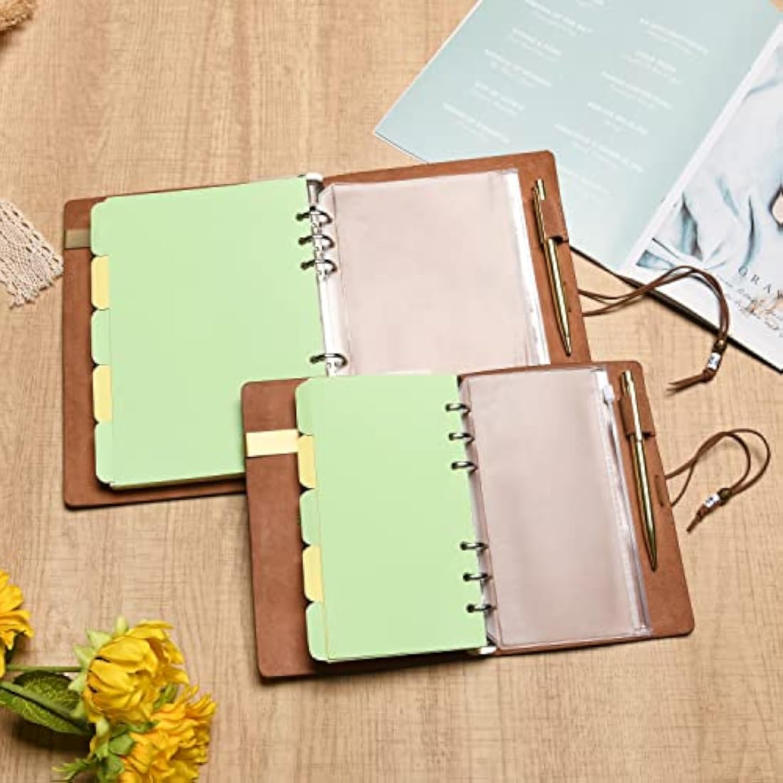 WONDERPOOL A5 Leather Diary Lined Paper Notebook & Pen - Refillable 6 Ring Binder Writing Spiral Journal with Ruled Notepads for Office Travel Work and Plan Agenda(a-Maroonpink, A5)