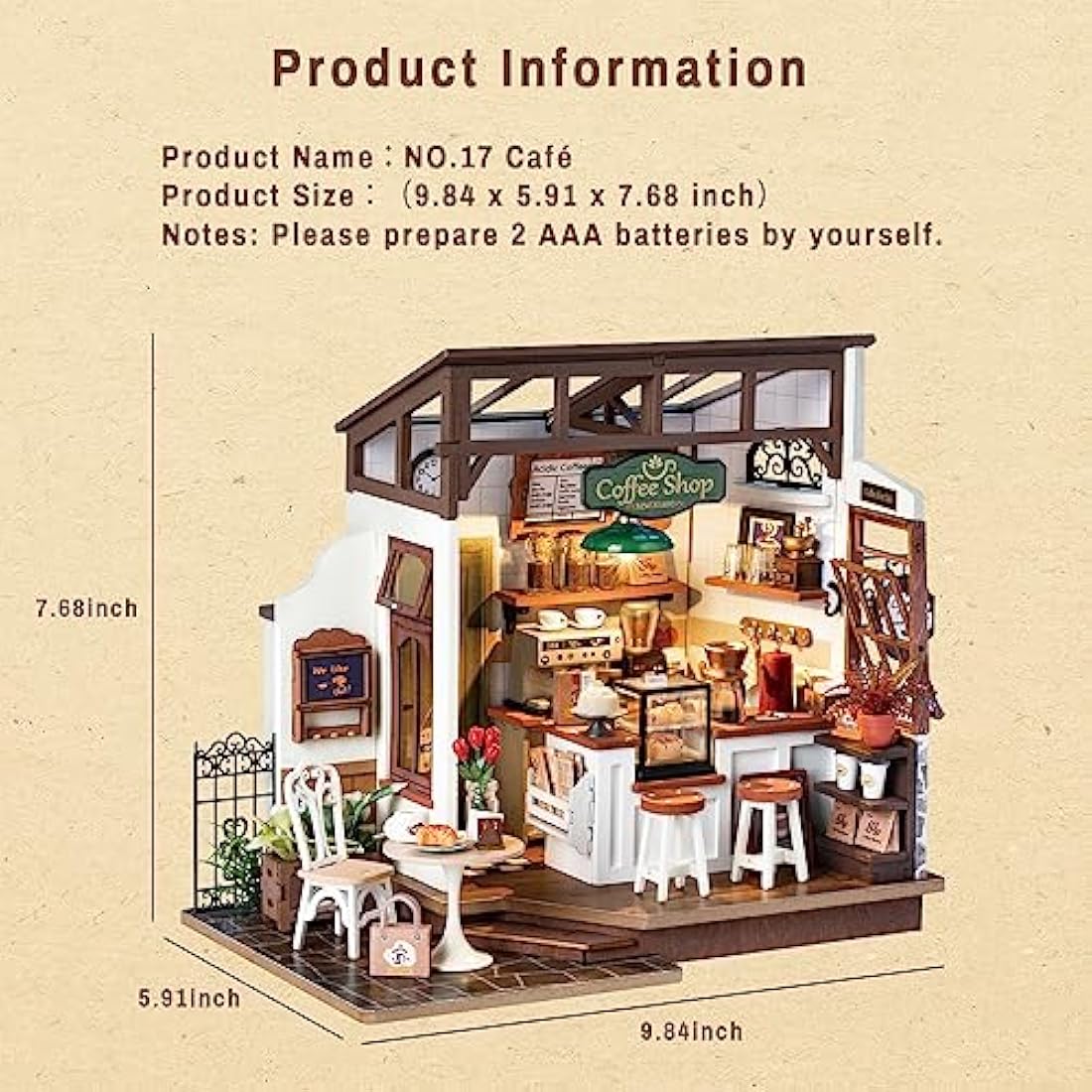 Rolife Model Kit NO.17 Café Shop-DIY Miniature House Kit For Adults Mini House Building Kit Dollhouse Model Home Desk Decoration Gift Idea DG162