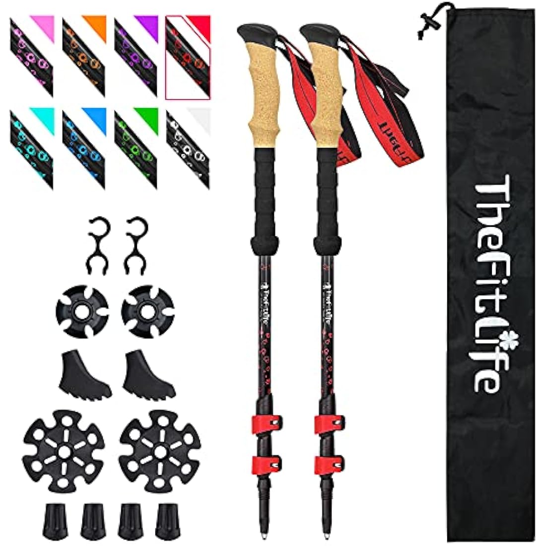 TheFitLife Carbon Fibre Trekking Poles - Collapsible and Telescopic Walking Poles, Ultra Light, Extendable, Best Walking Sticks for Traveling Camping Hiking Mountaineering
