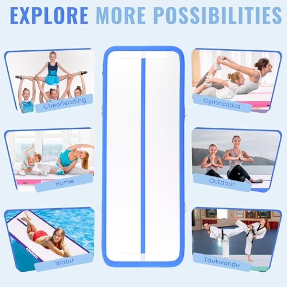 RISINGUKST Air Gymnastics Track Tumbling Mat Inflatable, 6.6ft 10ft 13ft 16ft 20ft Training Mats 4/8 Inch Thickness, Air Roller Air Barrel
