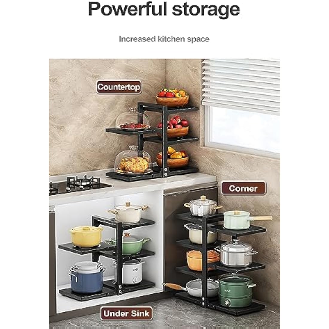 YANYYGu Pots and Pans Organizer for Cabinet, Heavy Duty Pot Pan Rack under Sink Organizers and Storage，Kitchen Cabinet Organizer with 7 Adjustable Tiers