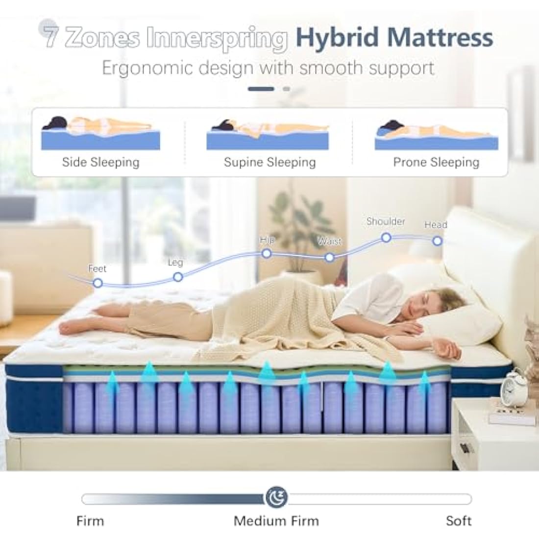 Bednew Single Mattresses 30cm, 12 Inch Innerspring Hybrid Mattress Single with Breathable Foam and Pocket Spring For Cool Comfort Sleep, Medium Firm Mattress(90x190x30cm)