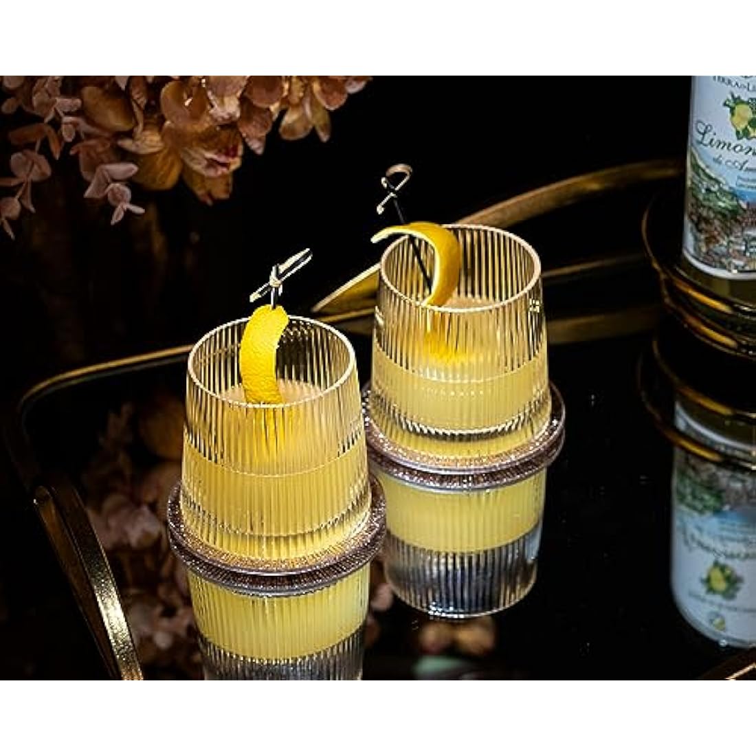 GLASSIQUE CADEAU Vintage Art Deco Speakeasy Short Gin Tumbler Glasses | Set of 4 | 260 ml Crystal Lowball for Drinking Classic Rum, Vodka Bar Drinks | Round Rocks Glassware
