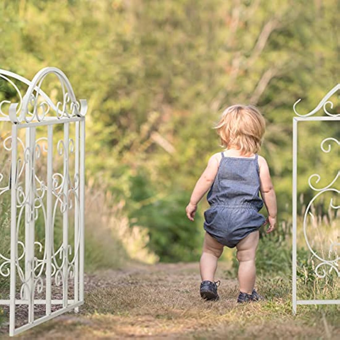 Relaxdays Garden, 3 Parts, Expandable, Ornate gate with 2 Fence Elements, Made of Steel, 185 x 98.5 cm (LxH), White, 98.5 x 185 x 2.5 cm